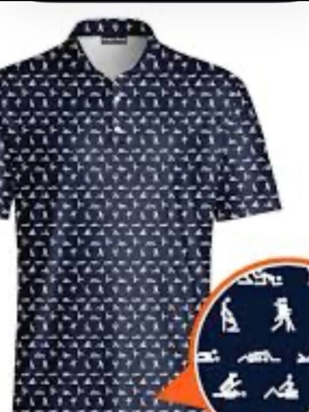 GREATER HALF “SEX ED” NAVY & WHITE PERFORMANCE GOLF SHIRT//NOVELTY PRINT//SZ XL